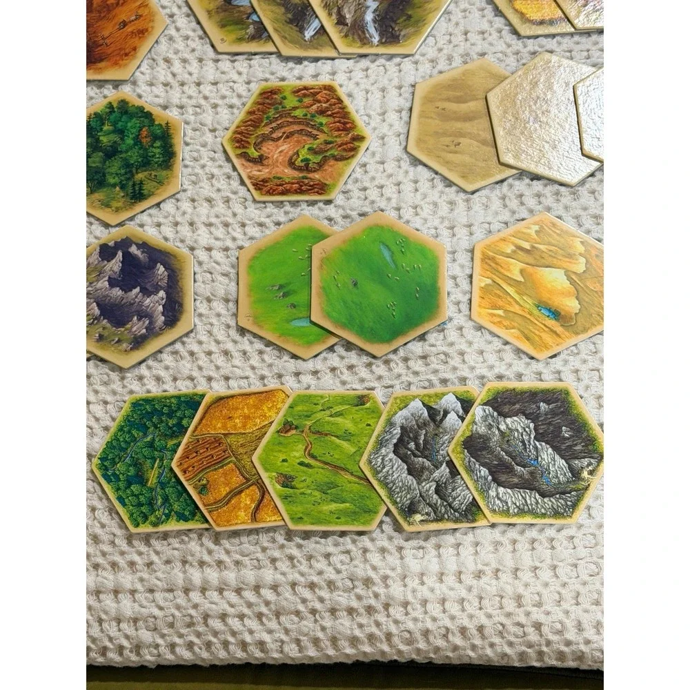 Settlers of Catan Rellacement Pieces- 34 various terrain hex pieces